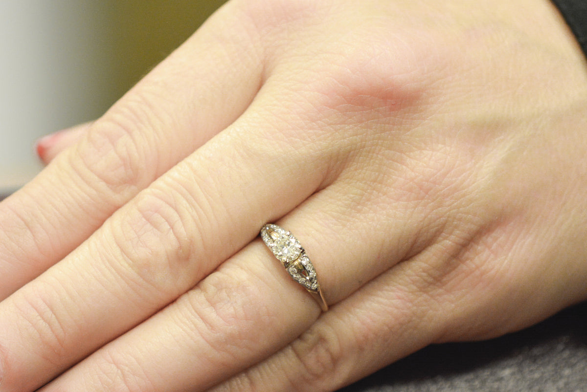 Art Deco / Retro Transitional Cut Diamond Engagement Ring