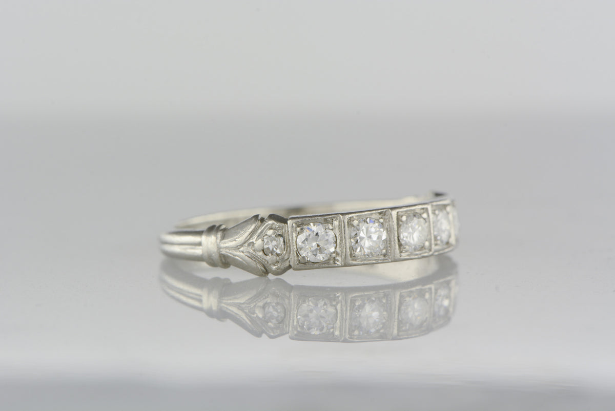 Antique 1907 Edwardian Old European Cut Diamond and Platinum Wedding Band or Stacking Ring