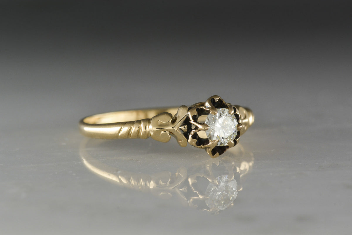 Antique Victorian Rose Gold Buttercup Engagement Ring with Old European Cut Diamond Center