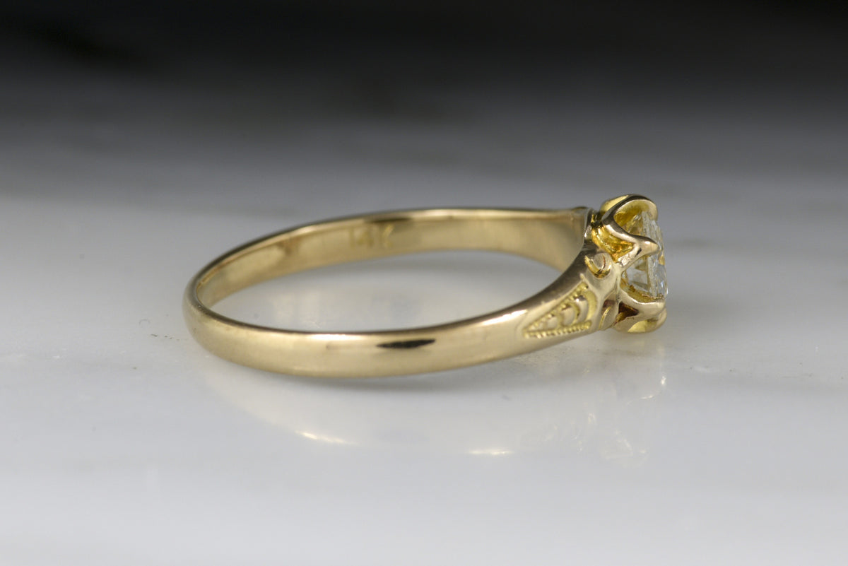 Antique Victorian Old European Cut Diamond Solitaire Engagement Ring in a Rose-Yellow Gold