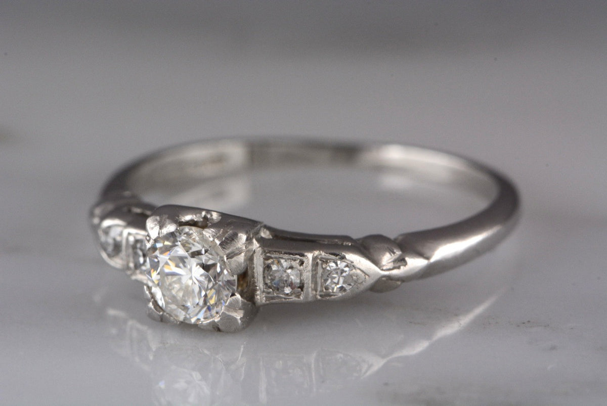 Edwardian / Art Deco .30 Carat Round Brilliant Diamond and Platinum Engagement or Stacking Ring