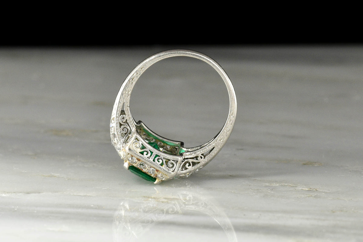 c. 1920s Emerald Ring with Ornate Open Filigree