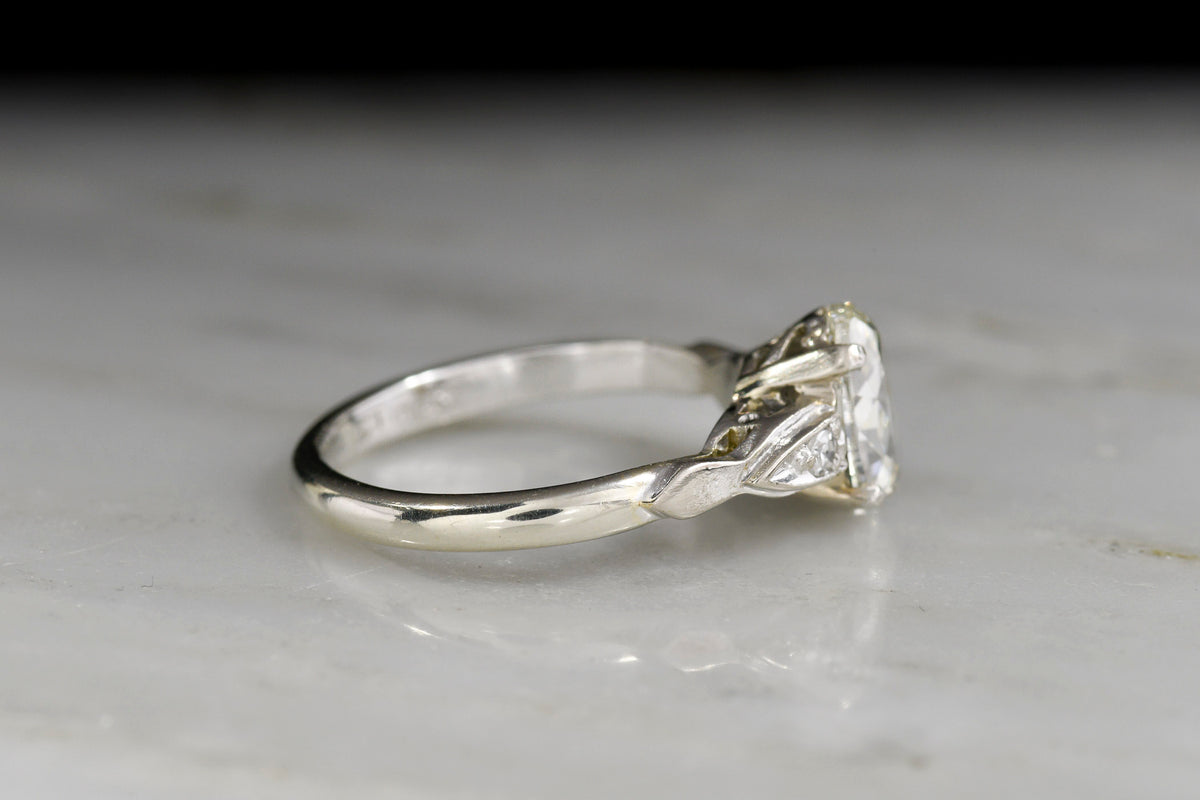 Late Art Deco / Early Midcentury Engagement Ring with a 1.00 Carat Oval Cut Diamond Center