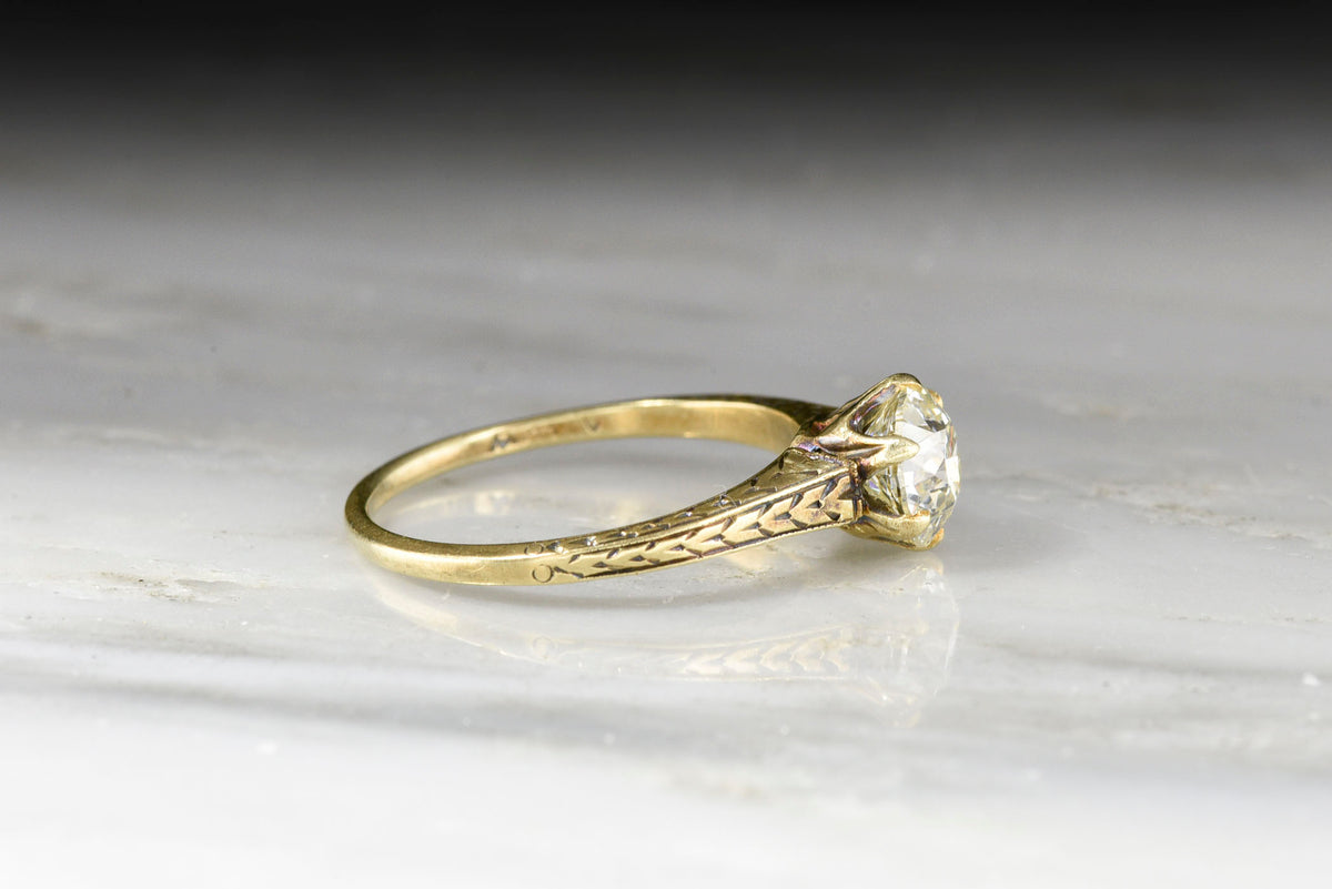 c. 1900 Victorian Solitaire GIA 1.17 Carat Old European Cut Diamond Engagement Ring
