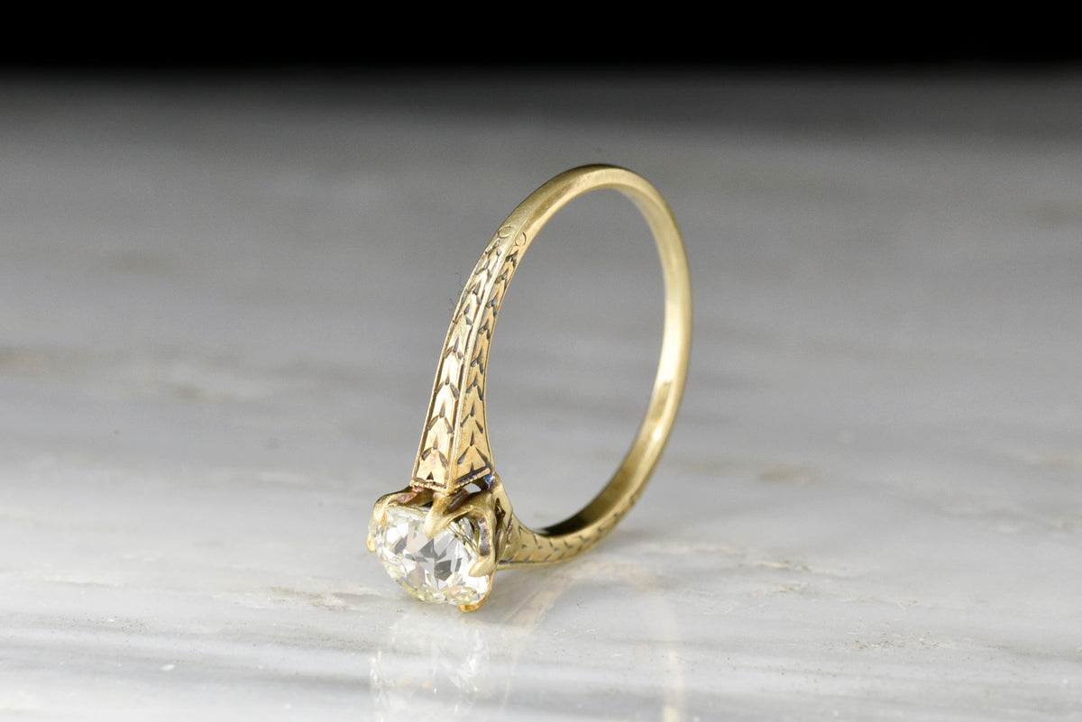 c. 1900 Victorian Solitaire GIA 1.17 Carat Old European Cut Diamond Engagement Ring
