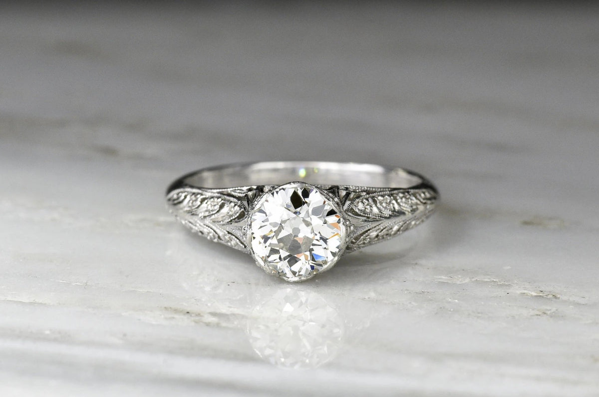 Edwardian Engagement Ring with an Open Filigree Wheat Pattern