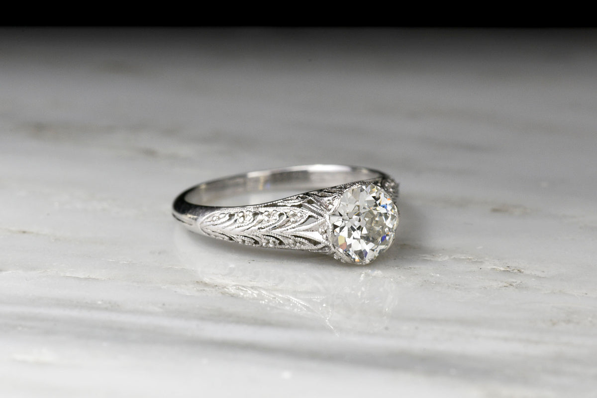 Edwardian Engagement Ring with an Open Filigree Wheat Pattern