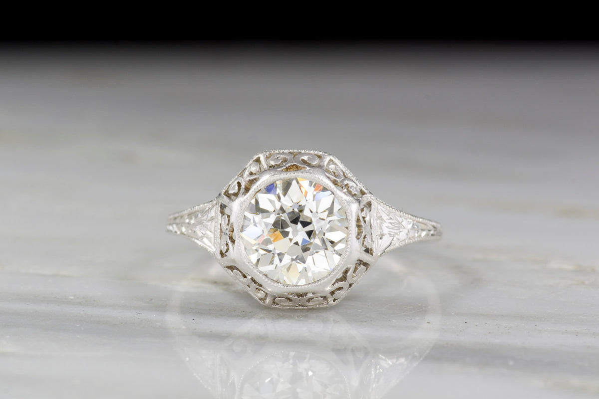 Octagonal Edwardian Engagement Ring with a GIA 1.25 Carat Old European Cut Diamond