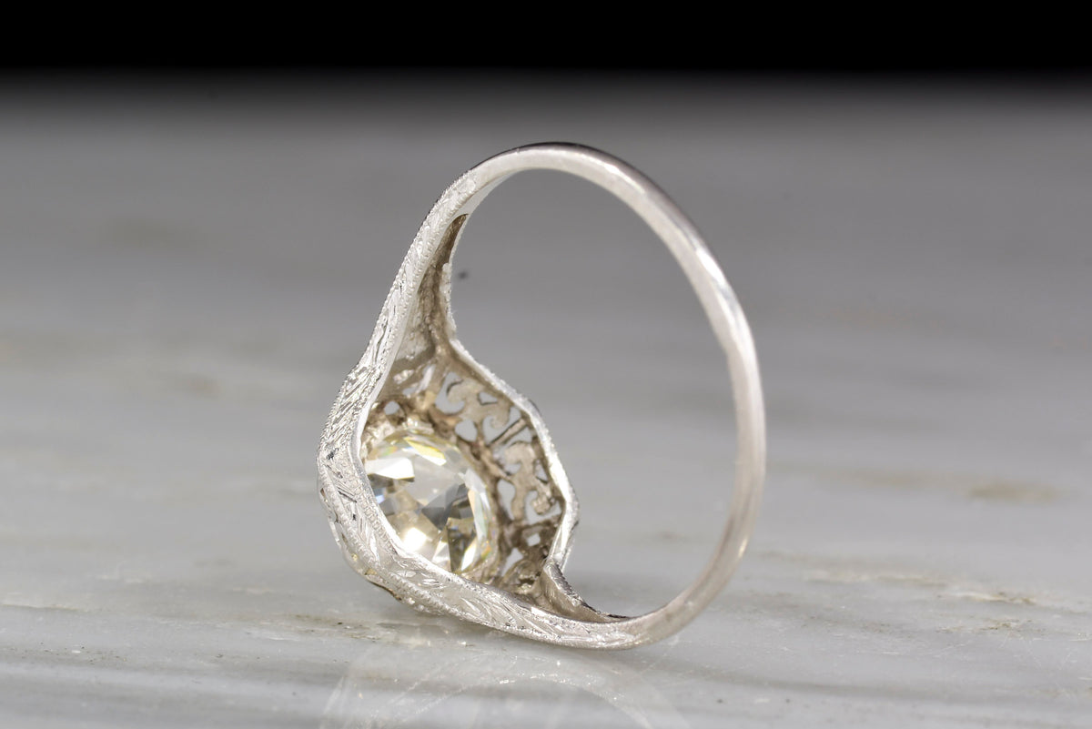 Octagonal Edwardian Engagement Ring with a GIA 1.25 Carat Old European Cut Diamond