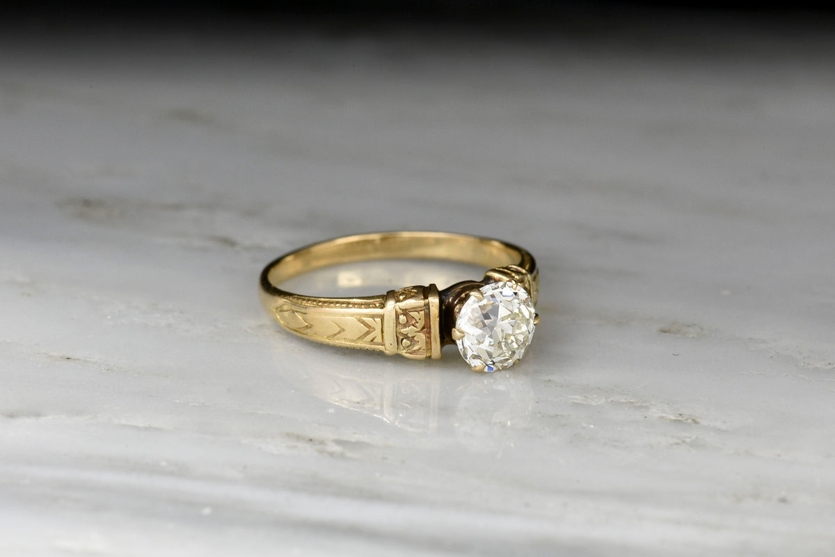 Victorian Solitaire Engagement Ring with a GIA Certified .95 Carat Old European Cut Diamond