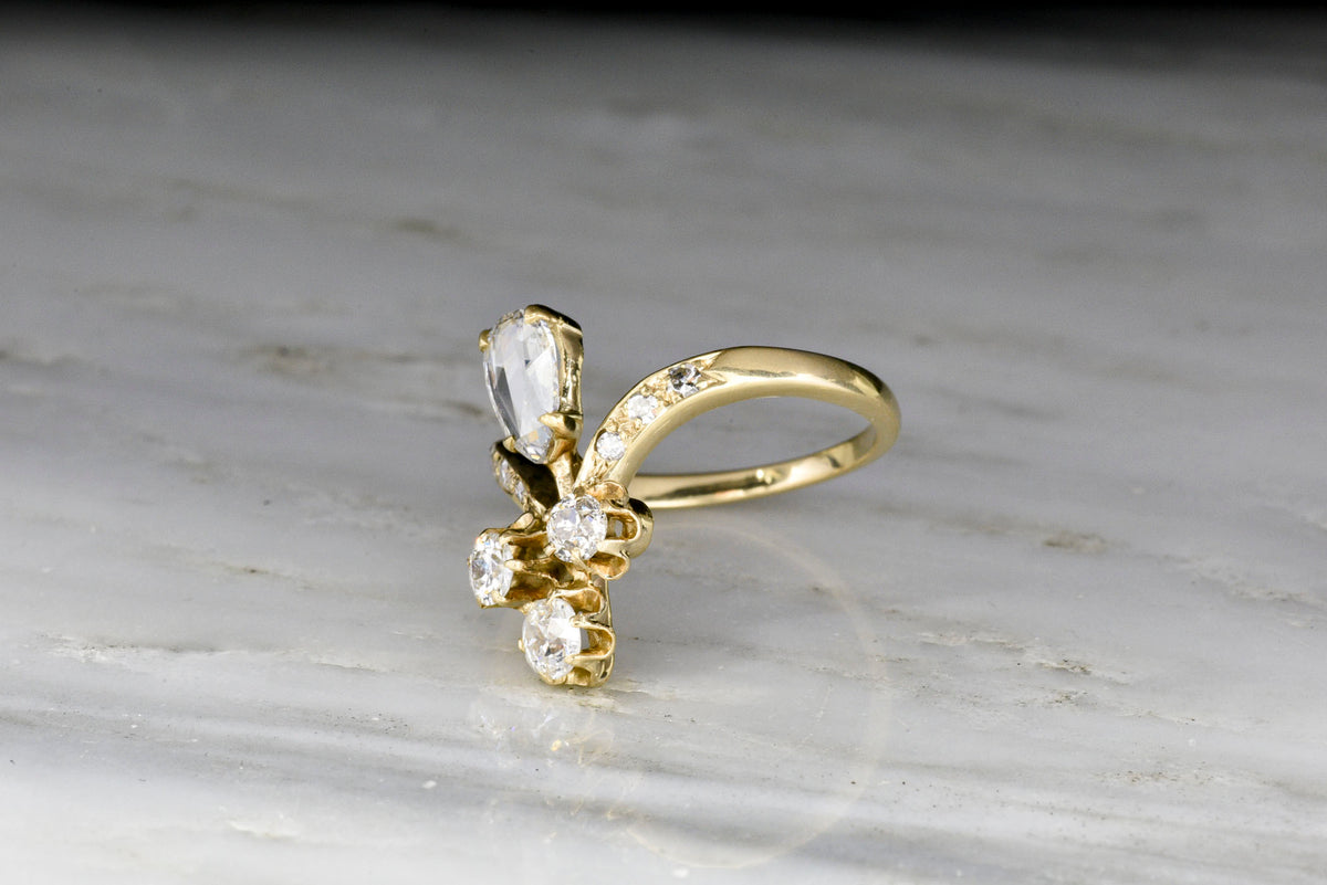 Victorian Tiara Ring with a Pear Rose Cut Diamond