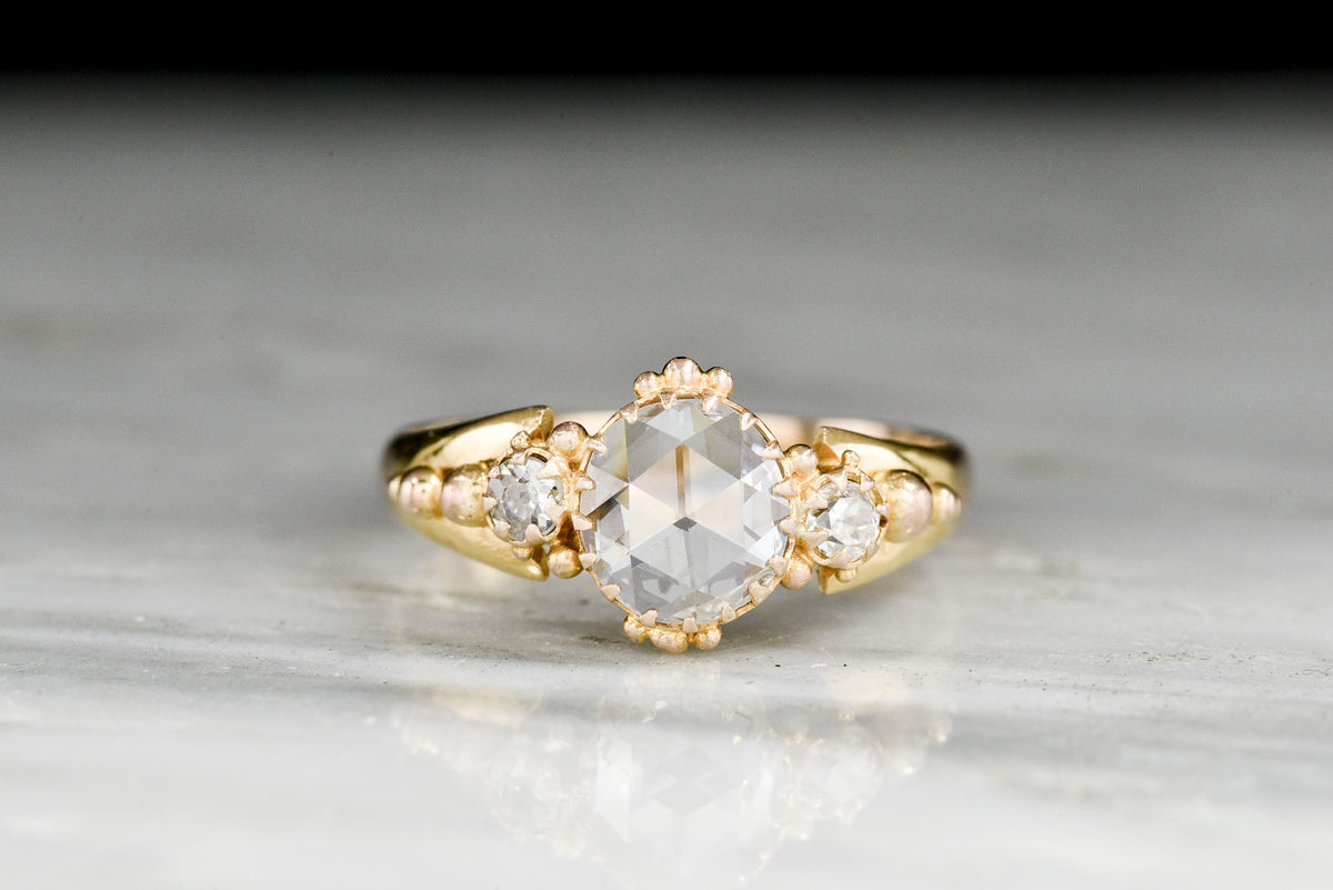 c. Early 1900s Handmade Gold Ring with a Round Rose Cut Diamond Center
