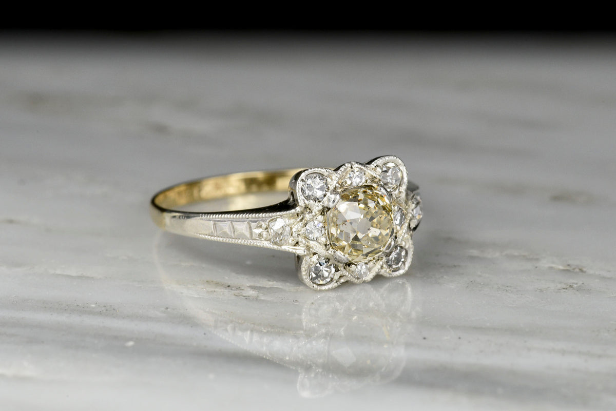 Late Victorian Two-Toned Ring with a Pillowy Old Mine Cut Center