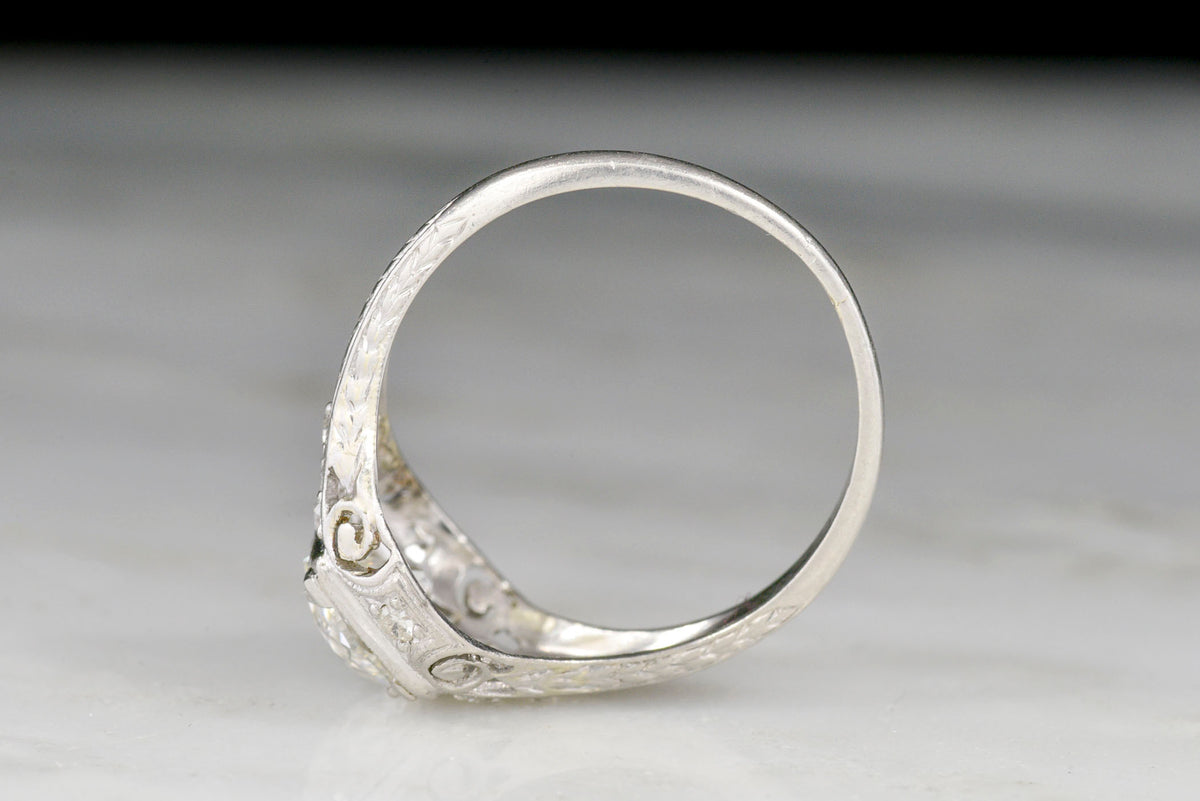 Ornate Ancient-Greek-Inspired, Hand-Pierced Edwardian Diamond Engagement Ring