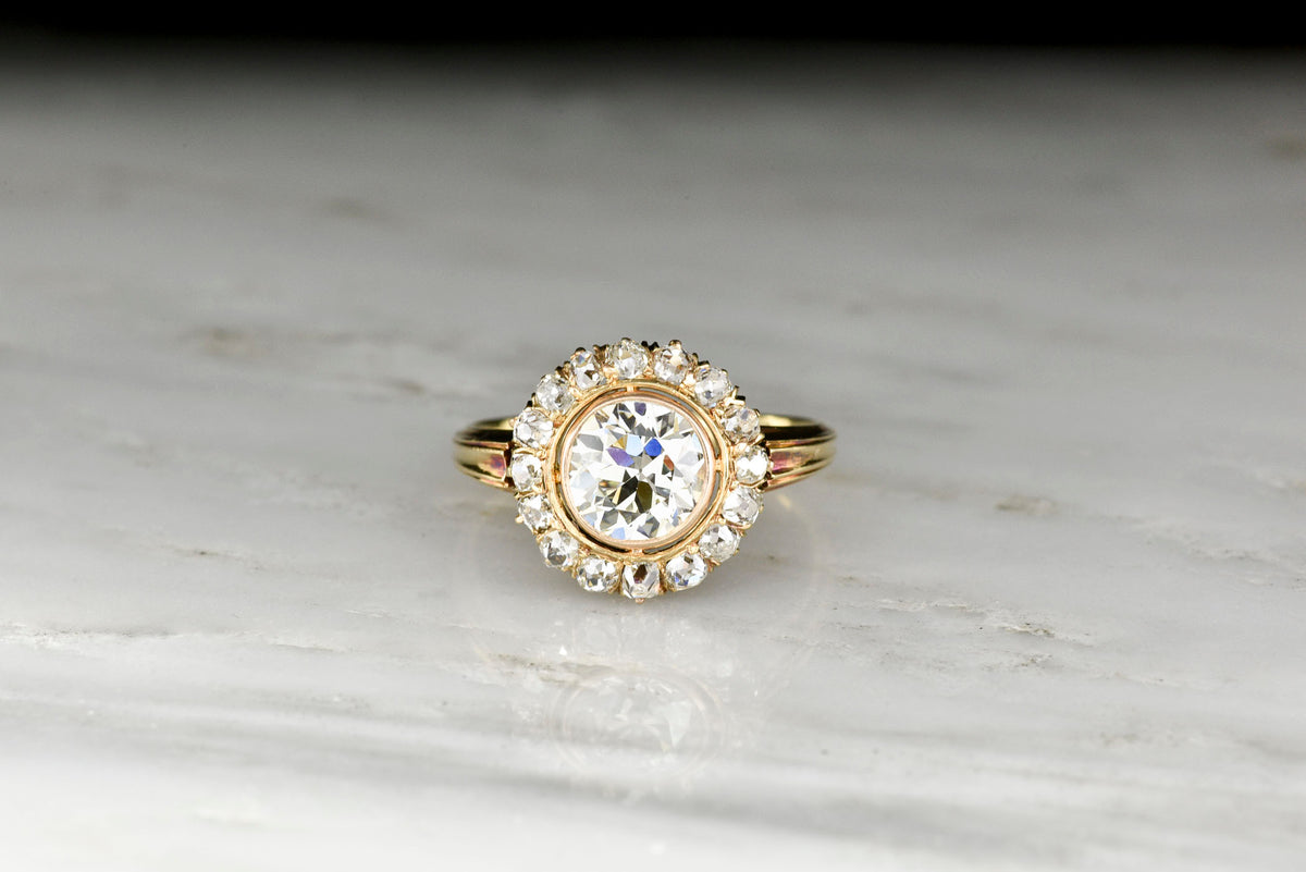 Antique French-Victorian GIA Certified 1.25 Carat Diamond Cluster Ring