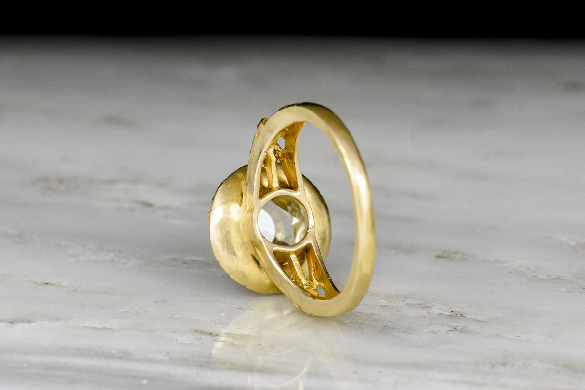 Belle Époque Antique Rose Cut Diamond Ring with a Neoclassical Laurel Halo
