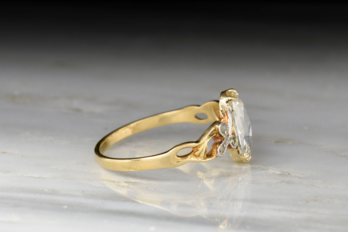 c. 1900 Art Nouveau GIA Oval Rose Cut Diamond Ring