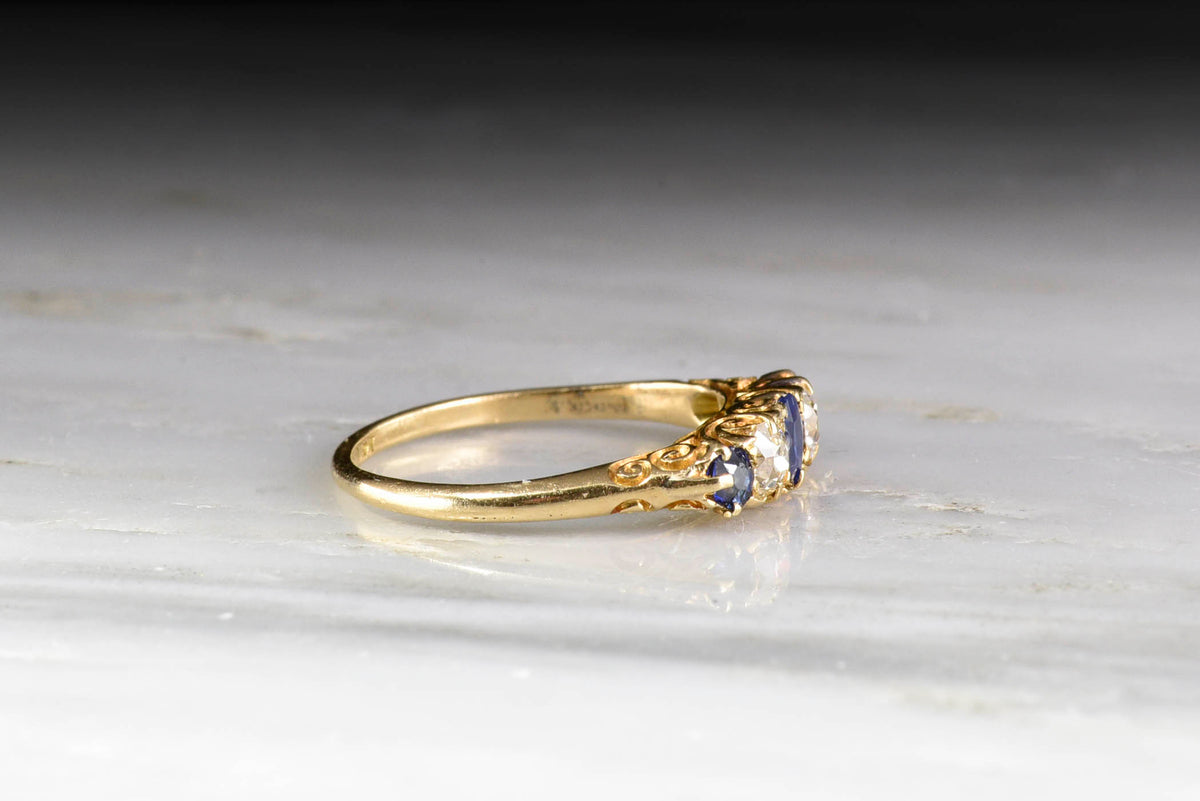 Victorian Half-Hoop Sapphire and Old European Cut Diamond Ring