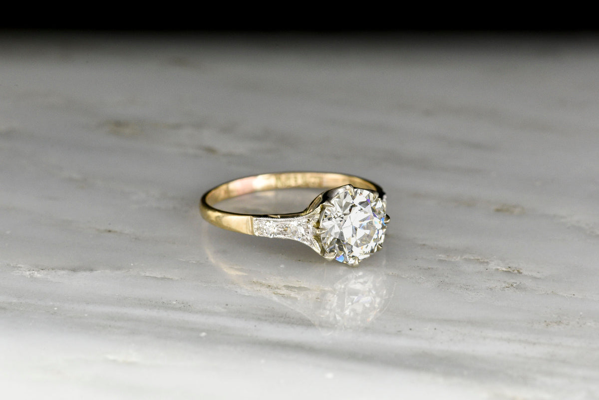 Belle Époque Gold and Platinum Engagement Ring with a GIA 1.51 Carat Diamond Center
