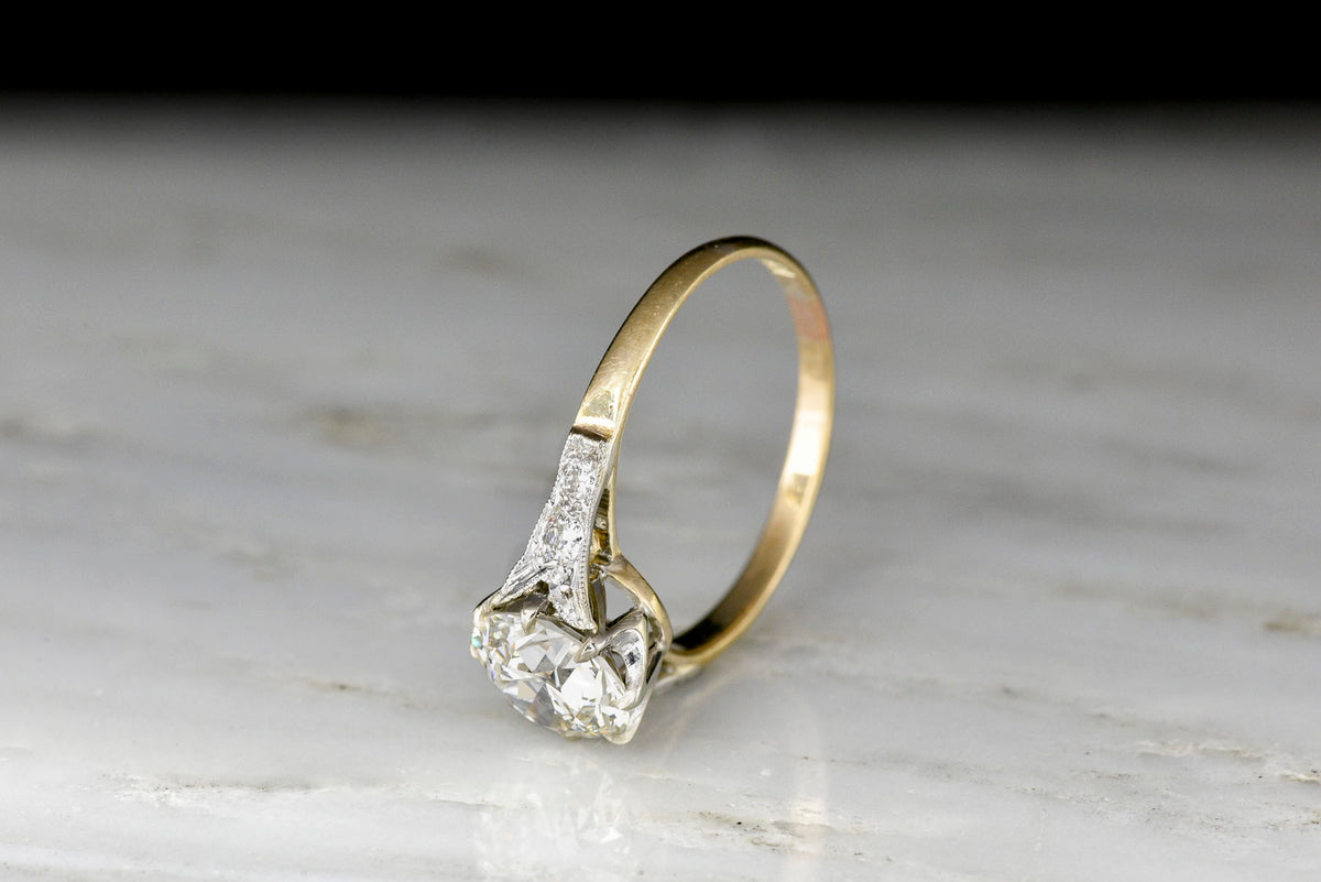 Belle Époque Gold and Platinum Engagement Ring with a GIA 1.51 Carat Diamond Center