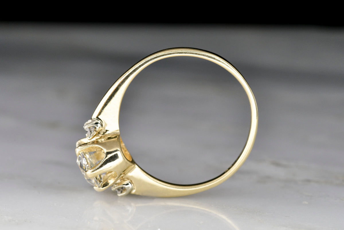 Mid-Century Oval Rose Cut Diamond Three Stone Engagement Ring