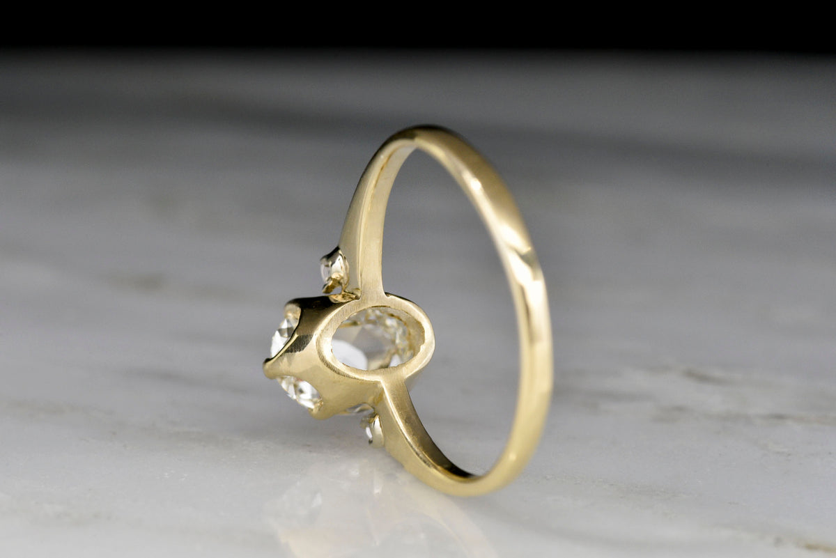 Mid-Century Oval Rose Cut Diamond Three Stone Engagement Ring