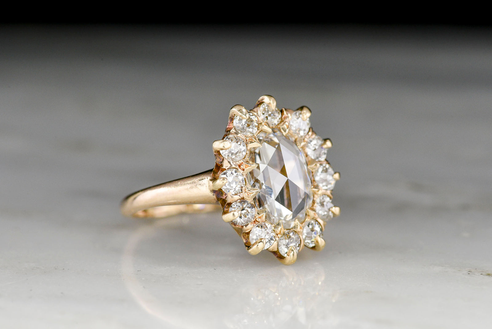 Victorian Oval Rose Cut Diamond Cluster Ring
