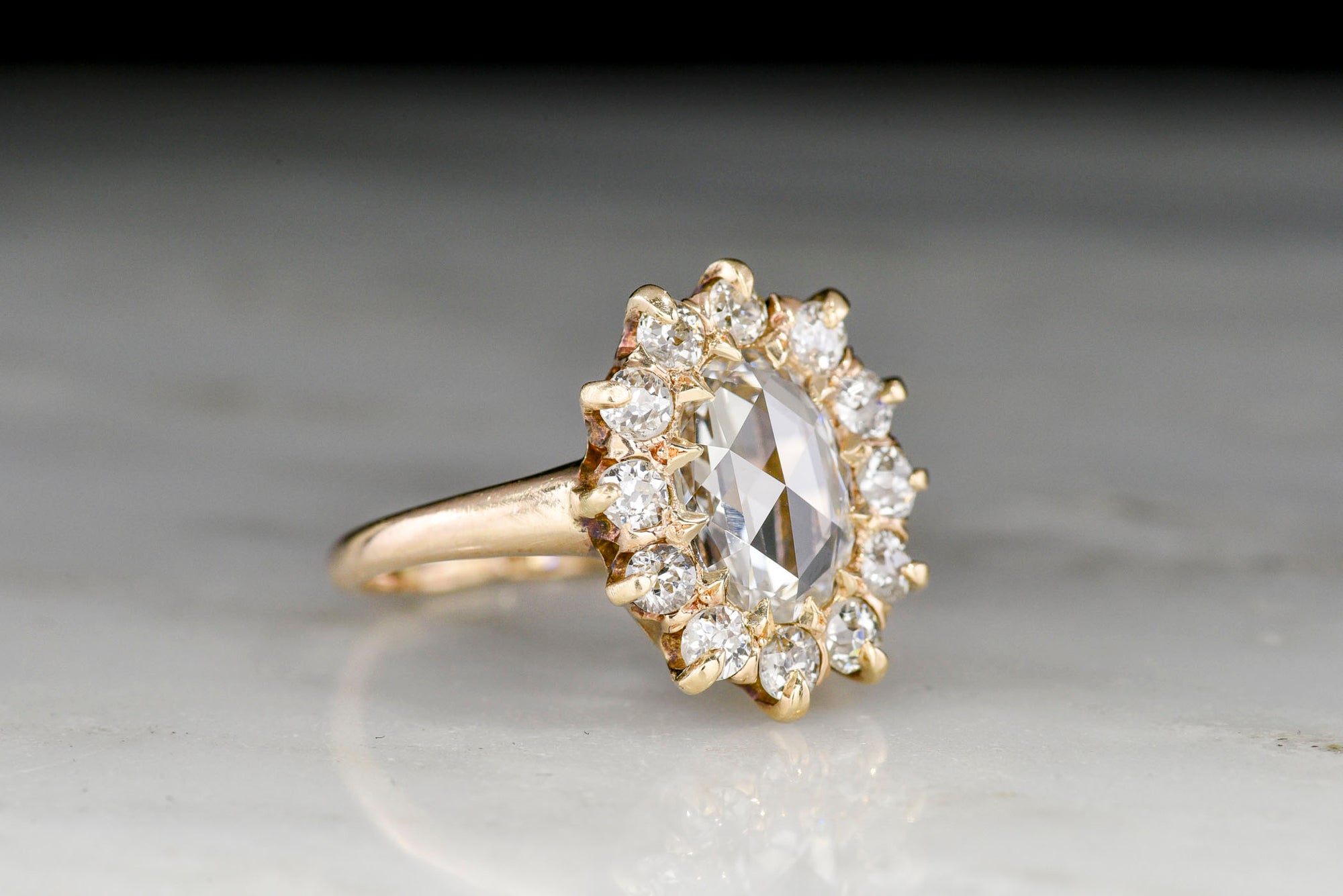 Victorian Oval Rose Cut Diamond Cluster Ring