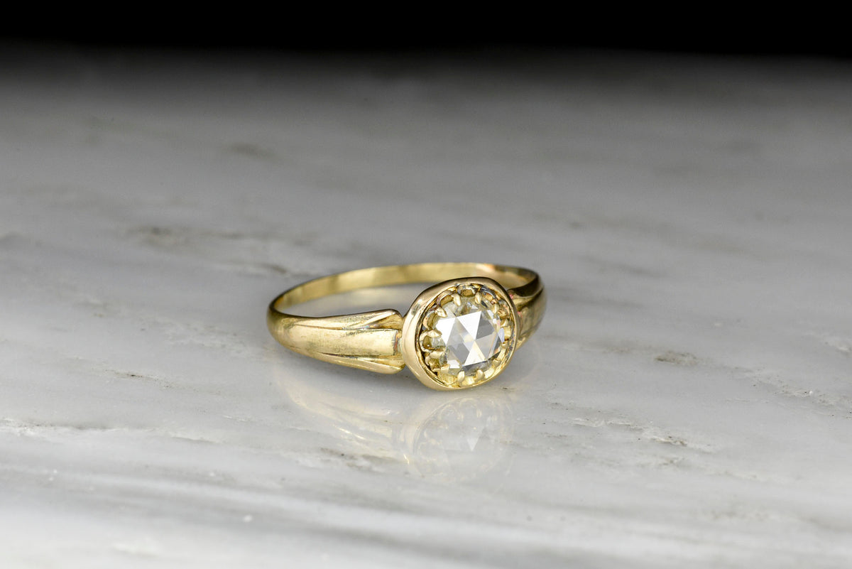 Victorian 18K Gold &amp; Round Rose Cut Diamond Engagement Ring