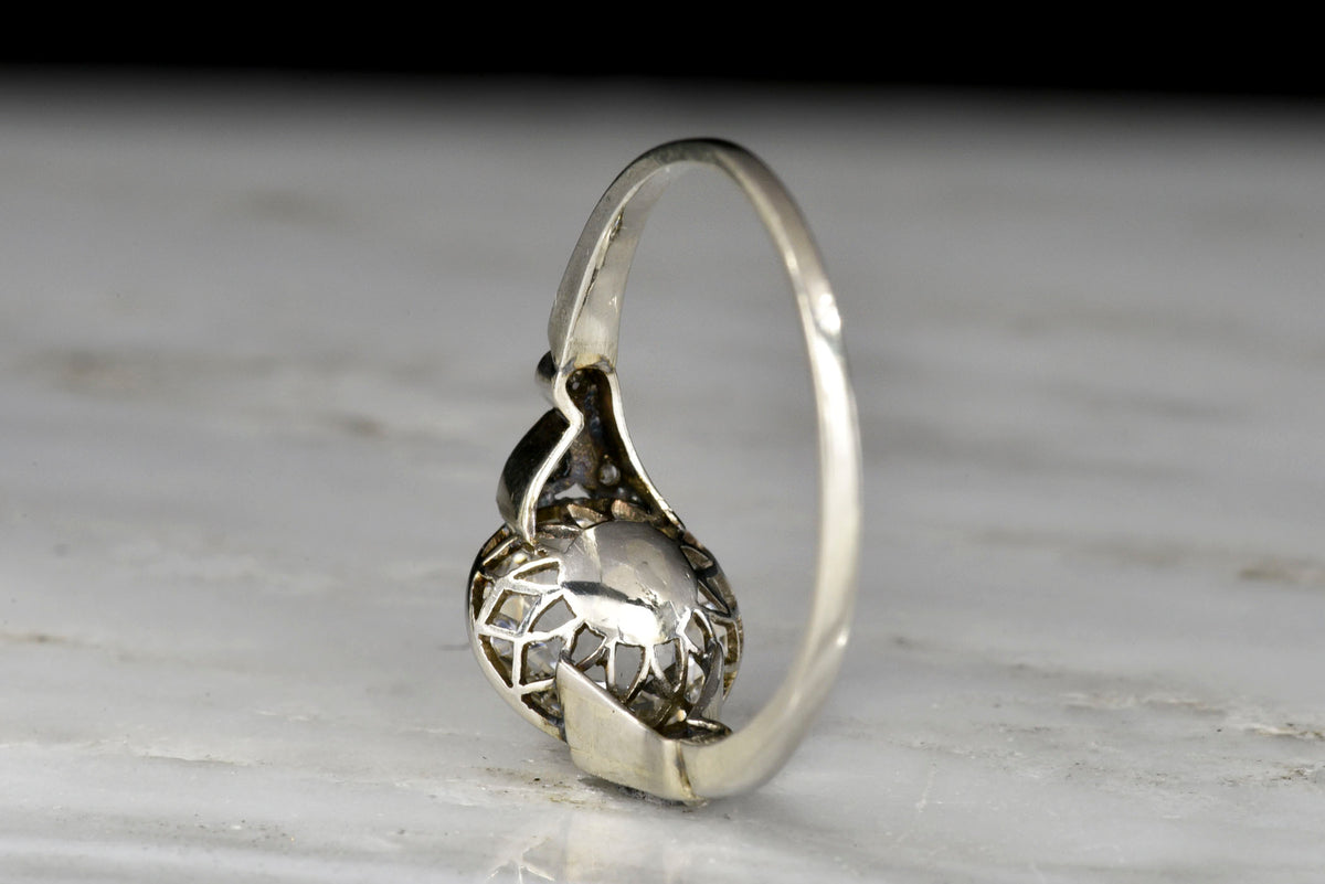 Antique White Gold Diamond Ring with a 1.09 Carat Rose Cut Diamond Center