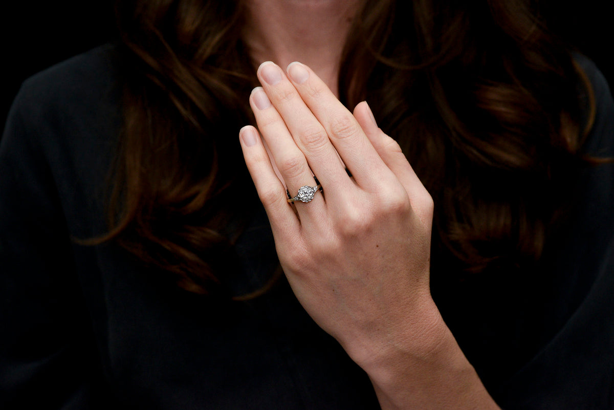 Belle Époque Diamond Ring with a Scalloped Illusion Halo