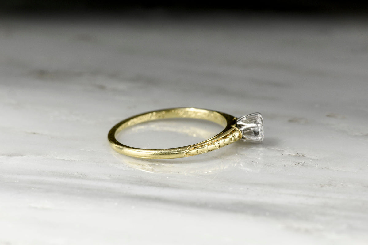 Post-Victorian (1921) Six-Prong Gold and Platinum Solitaire Ring