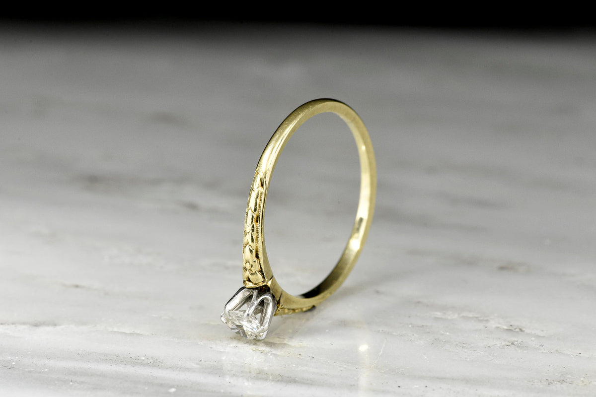 Post-Victorian (1921) Six-Prong Gold and Platinum Solitaire Ring