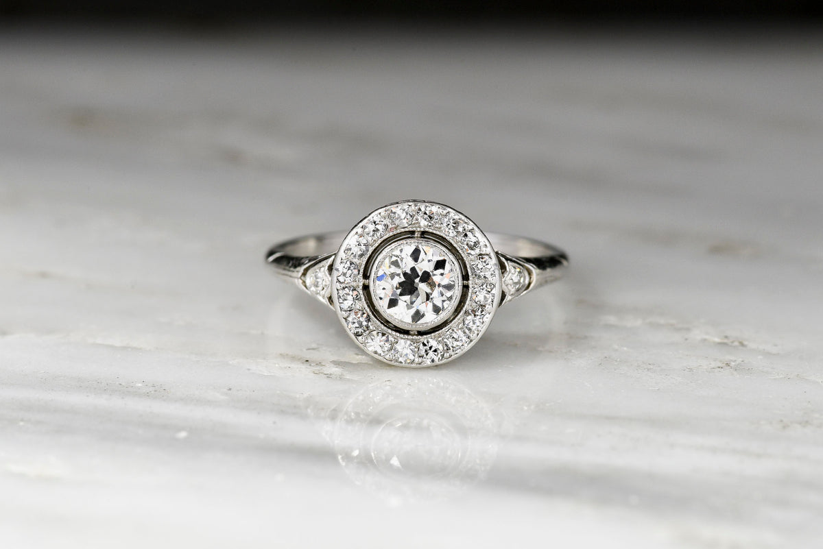 Single Cut Diamond Halo Engagement Ring with an Old Euro Center