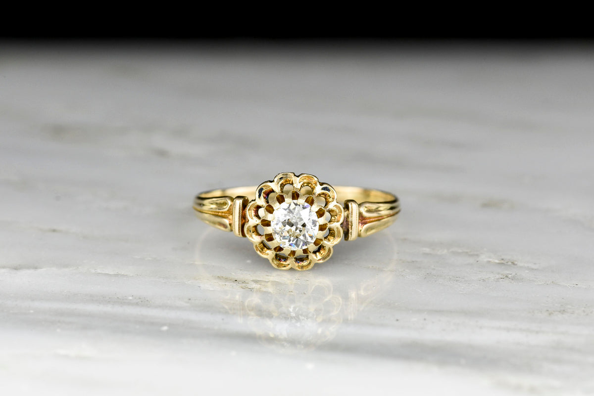 Victorian Solitaire Engagement Ring with a Unique Multi-Prong Buttercup Basket