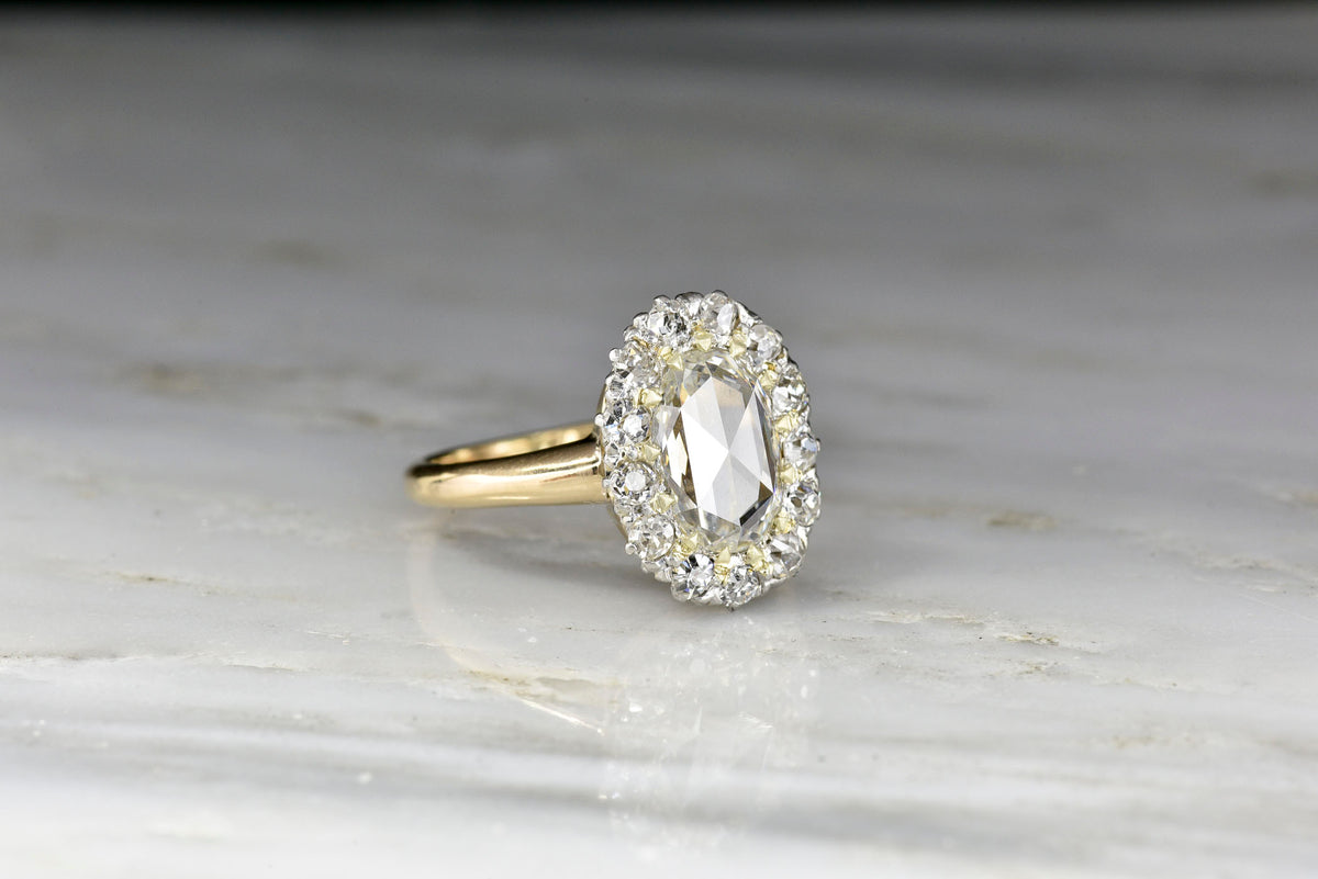 Victorian Cluster Ring with a GIA 1.24 Carat Oval Rose Cut Diamond Center