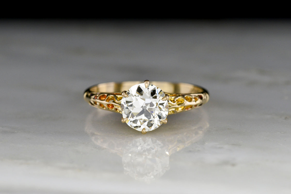 Early 1900s Gold Solitaire Engagement Ring with Ornate Shoulders