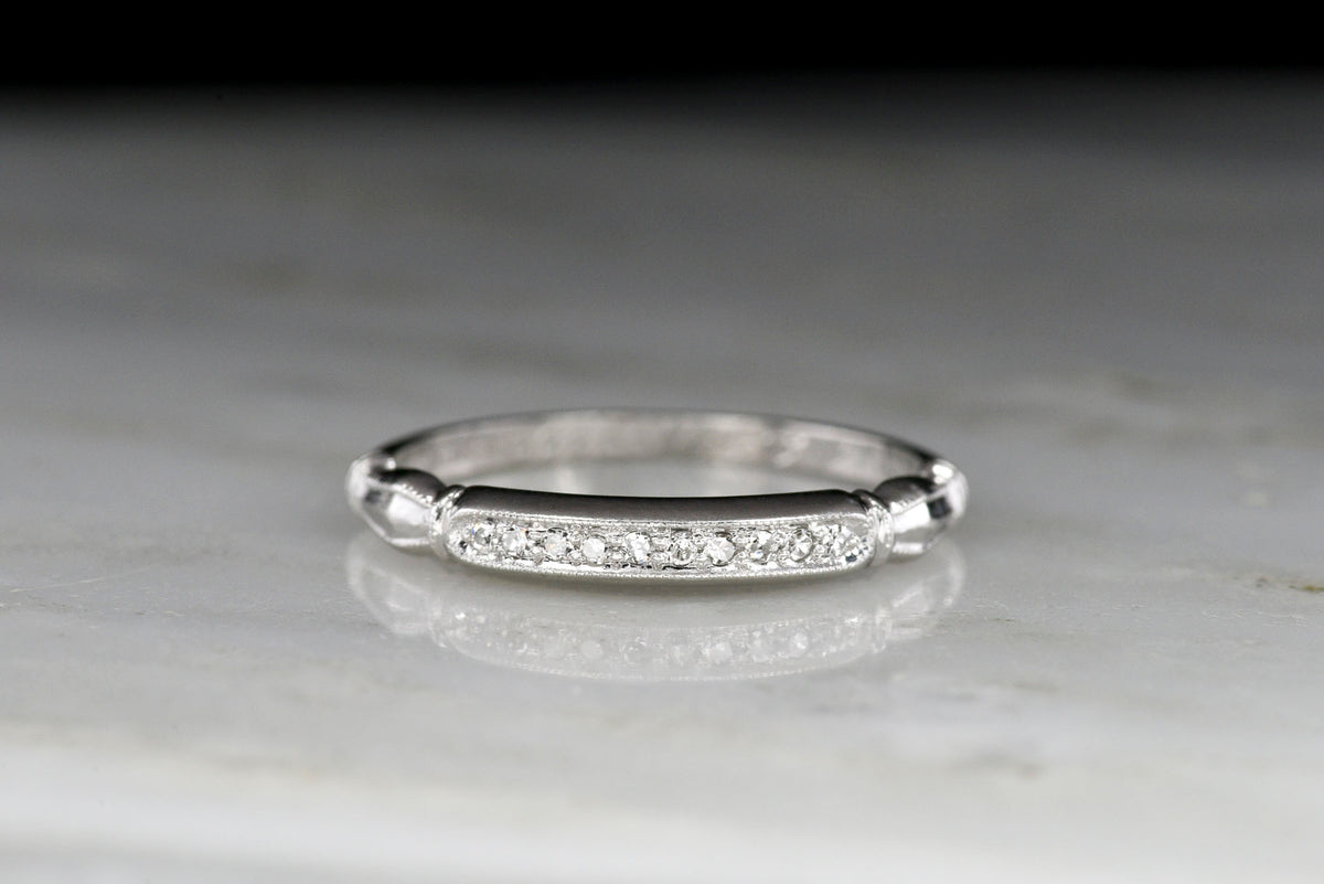 Art Deco / Mid-Century Platinum and Diamond Band with Ornamented Shoulders