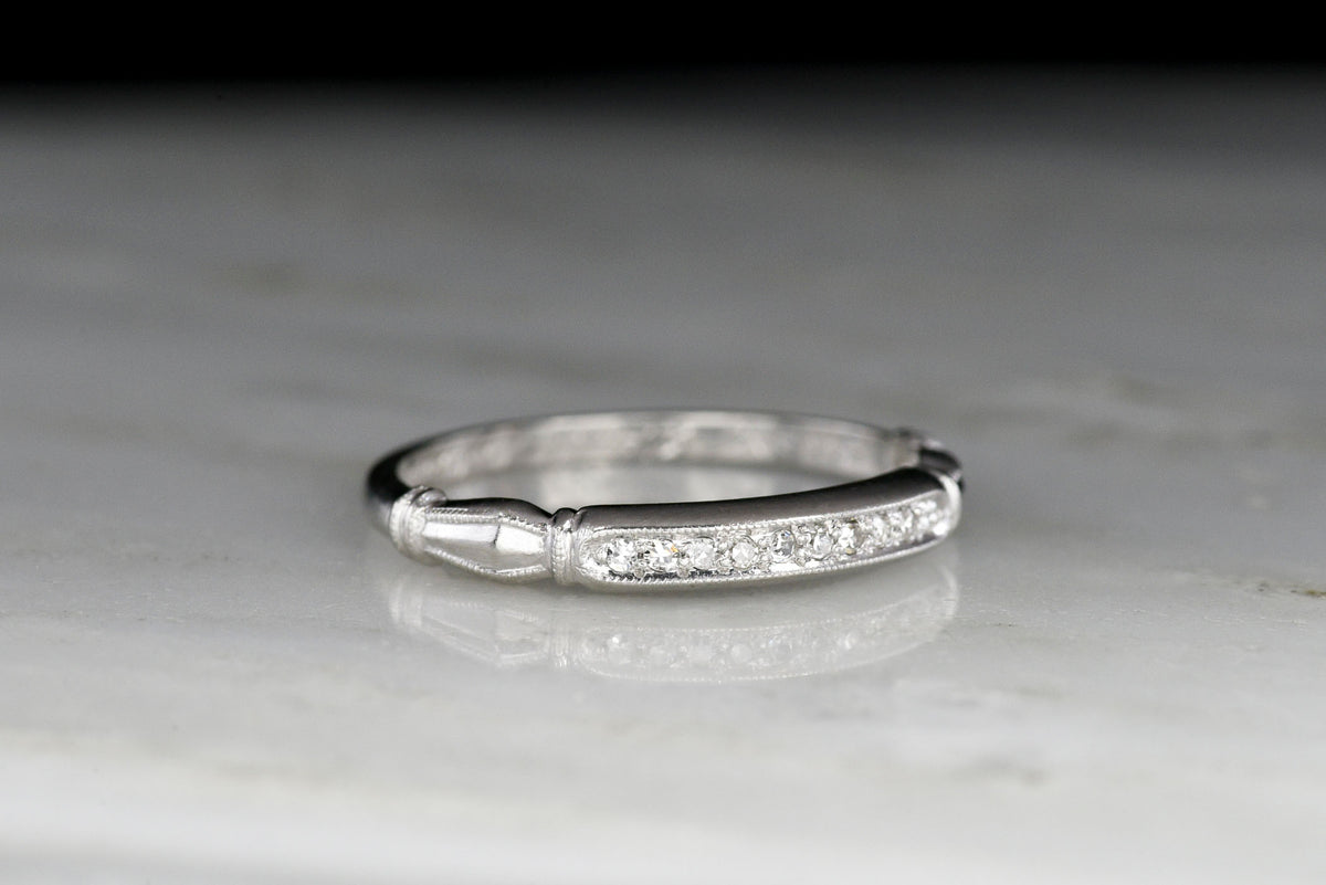 Art Deco / Mid-Century Platinum and Diamond Band with Ornamented Shoulders