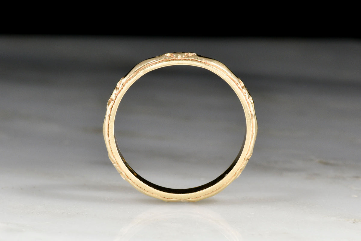 Vintage Gold Wedding Band or Stacking Ring with a Subtle Orange Blossom Motif