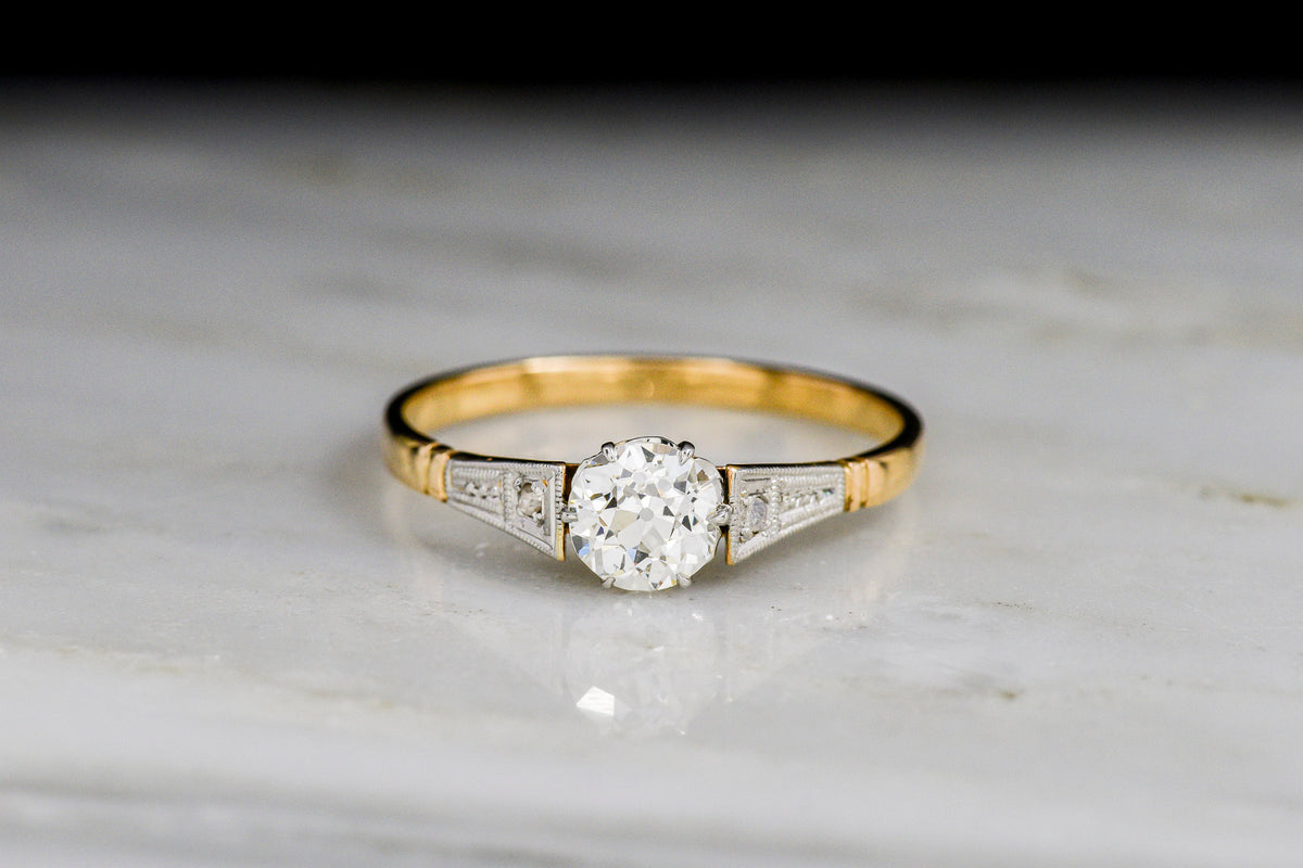 c. 1900 Two-Tone Gold and Platinum Engagement Ring with Cathedral Shoulders