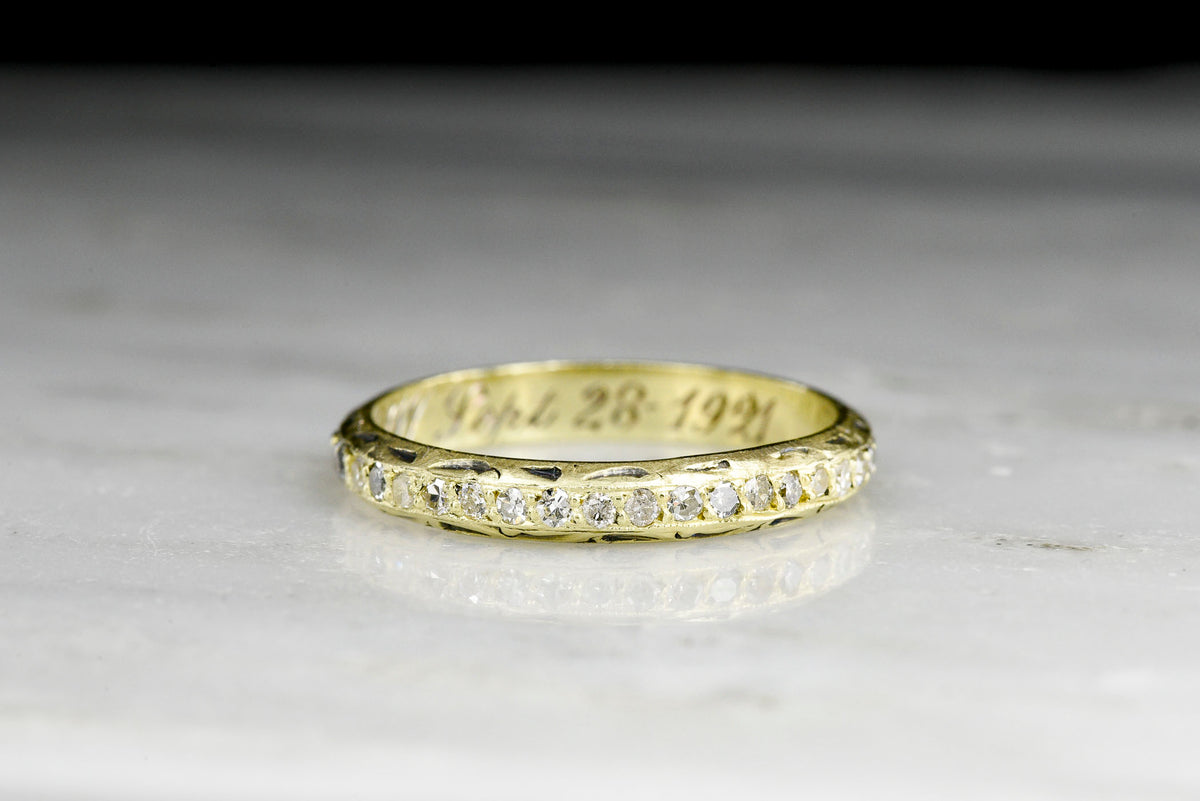 Dated 1921 18K Green Gold and Diamond Band