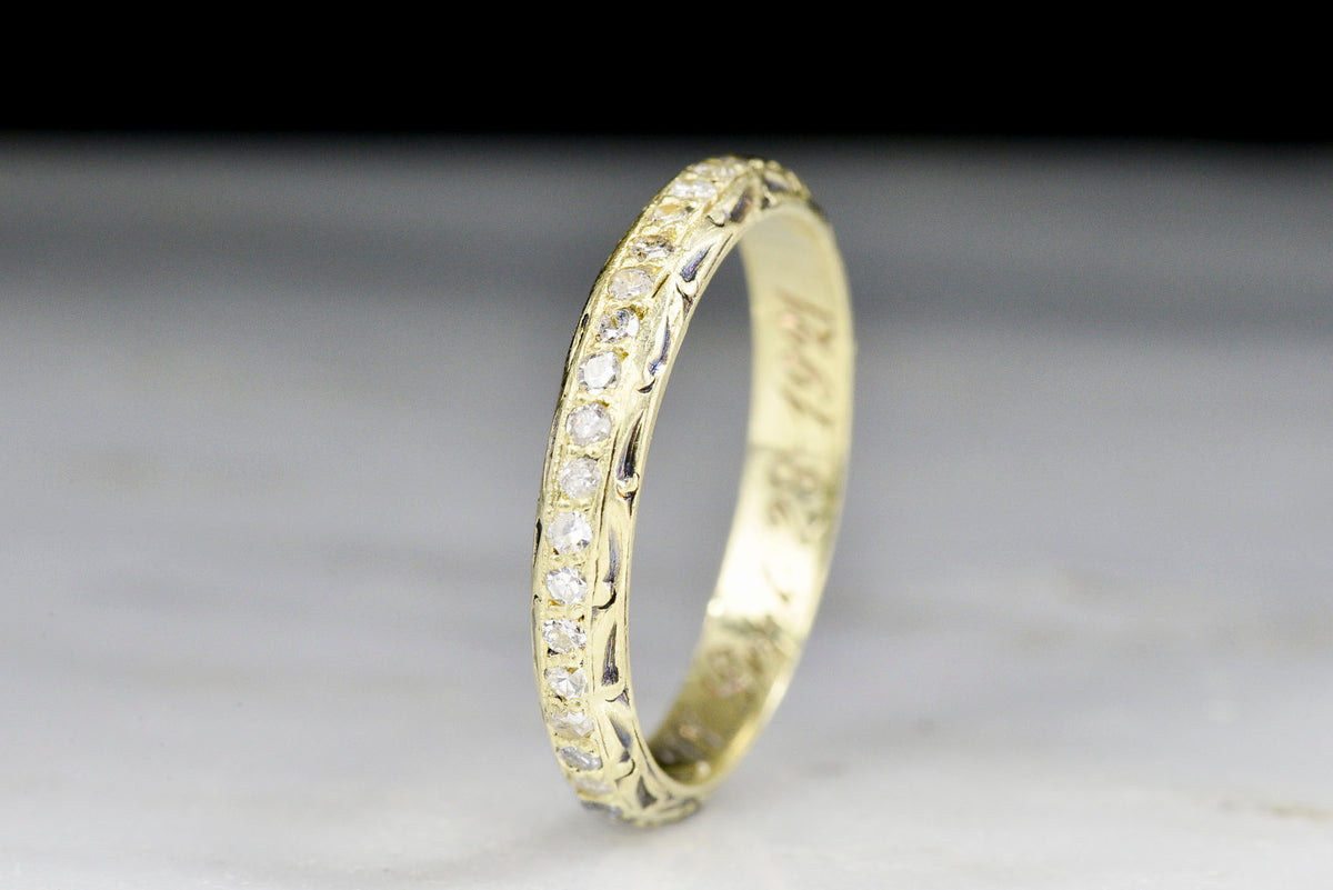 Dated 1921 18K Green Gold and Diamond Band