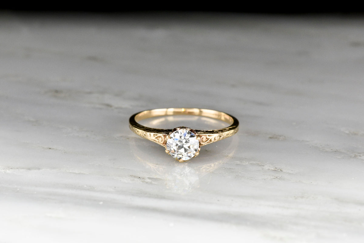 Late Victorian Six-Prong Solitaire with a GIA Old European Cut Diamond