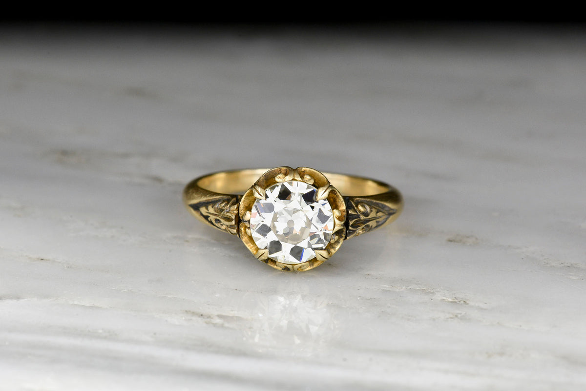 Victorian Buttercup Engagement Ring with a GIA 1.86 Carat Old European Cut Diamond