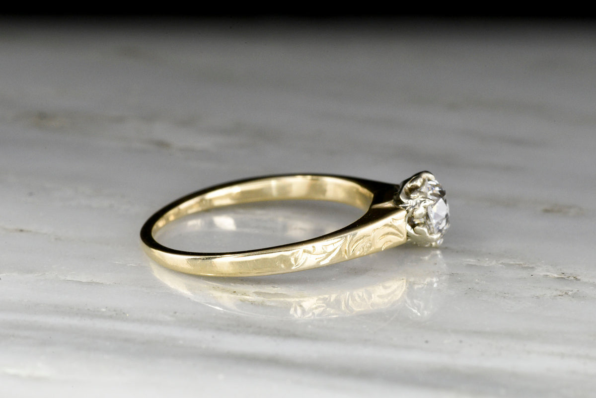 Classic WWII-Era Victorian Revival Two Toned Solitaire Engagement Ring