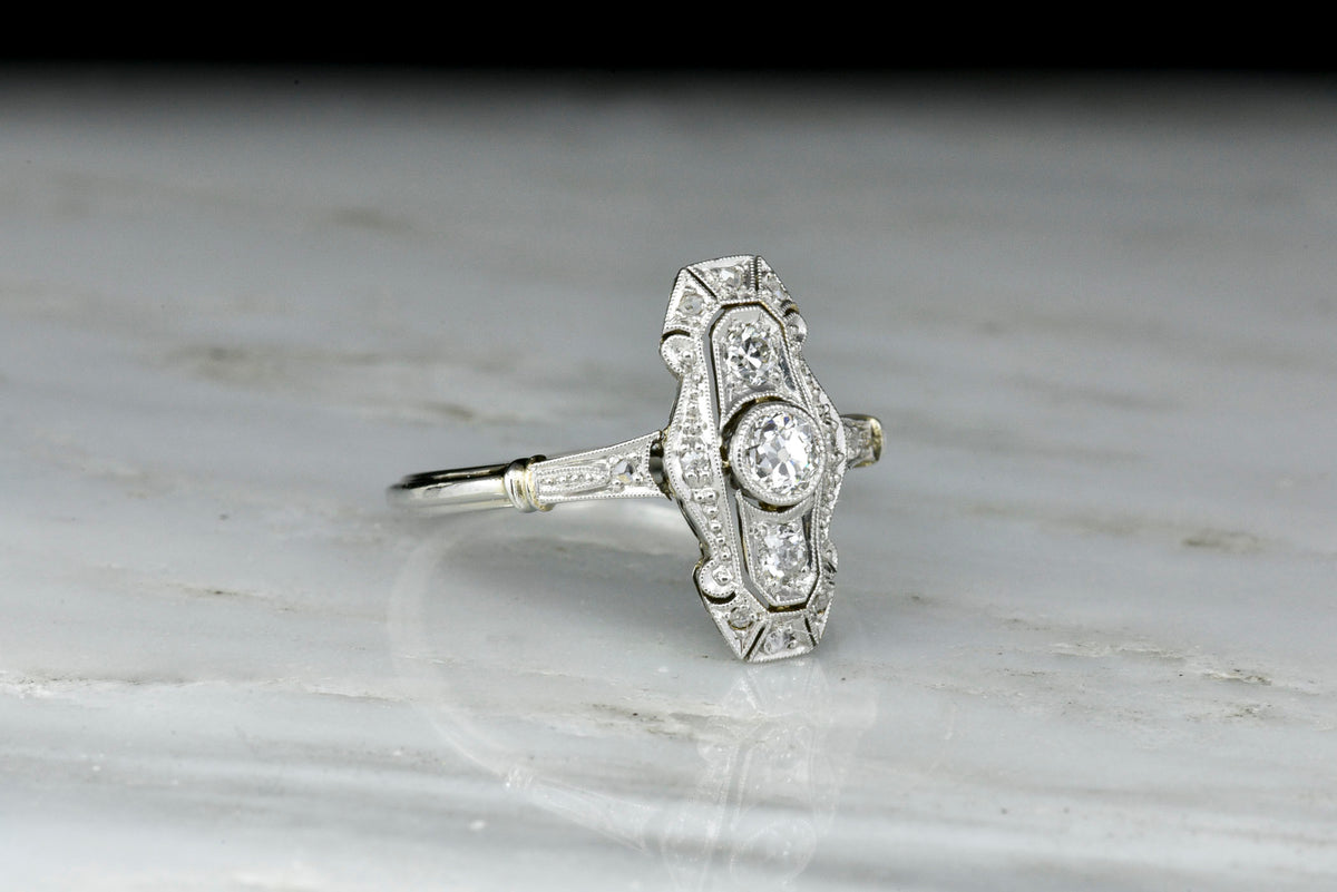 Late Edwardian / Early Art Deco Shield Ring in Platinum and White Gold