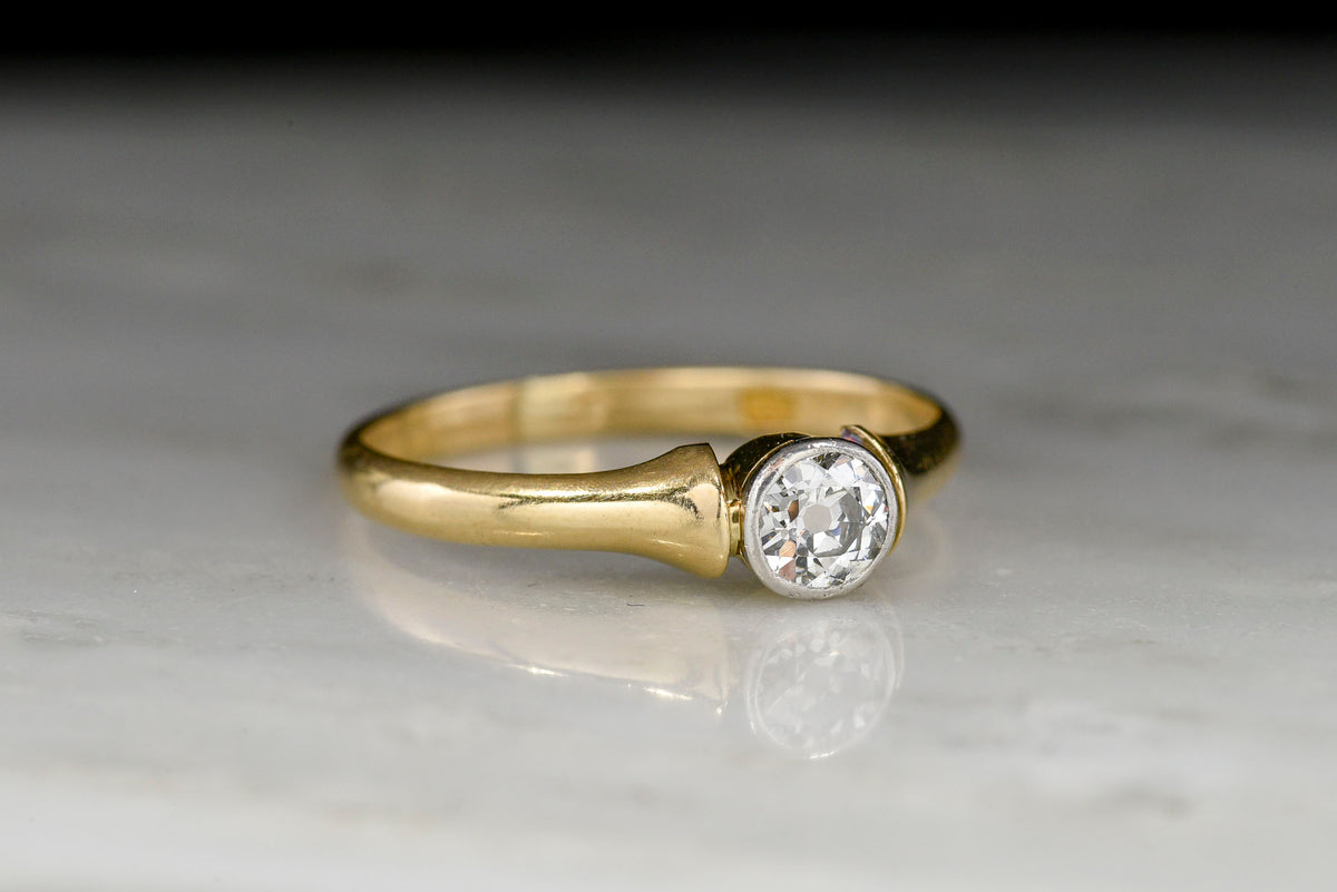WWI-Era Gold and Platinum Solitaire OMC Engagement Ring