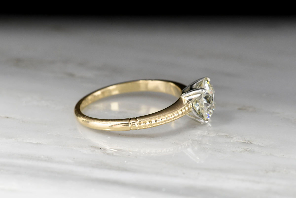 Vintage Two-Toned Gold Solitaire Engagement Ring with a GIA 1.53 Carat Late Transitional Cut Diamond