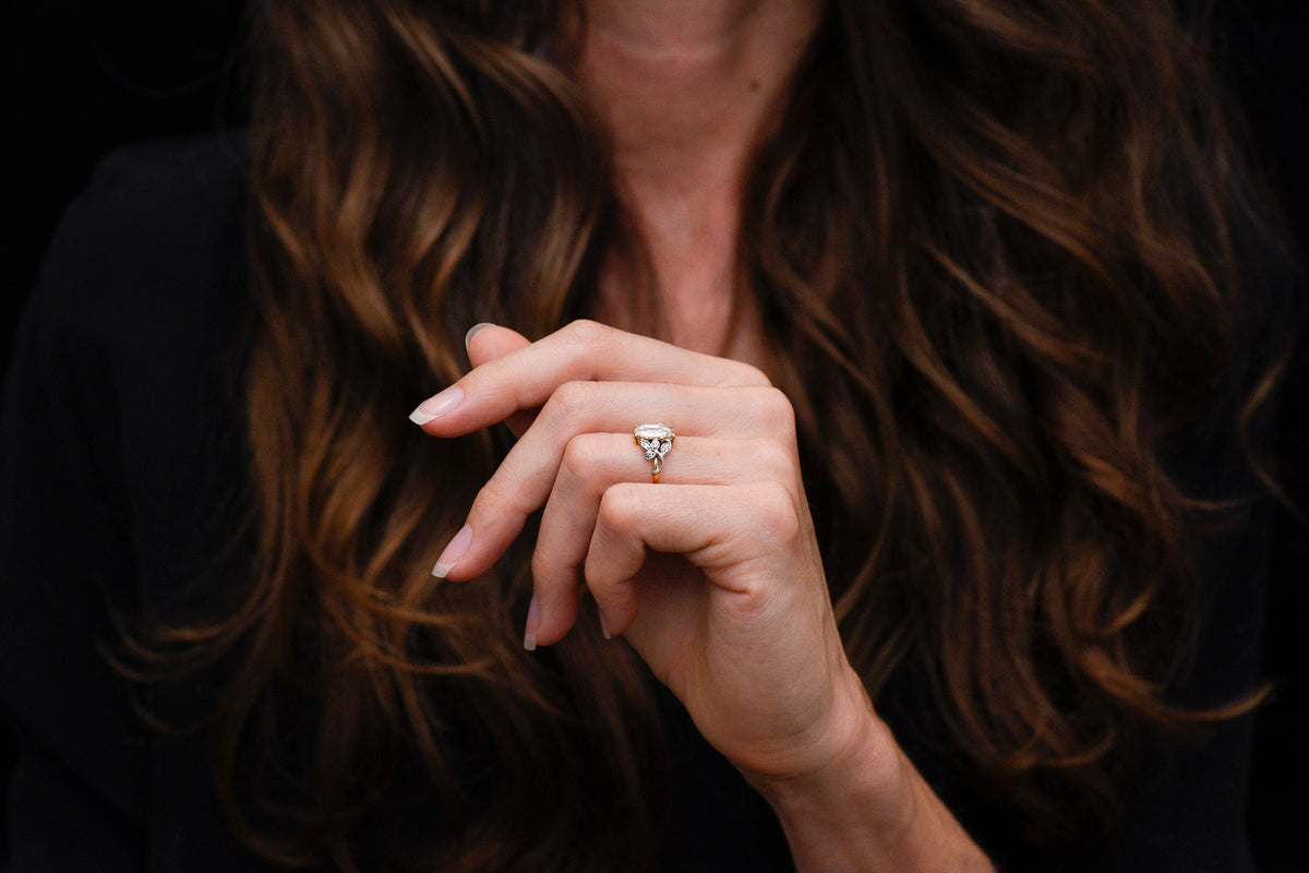 Early Edwardian / Belle Époque Cushion Rose Cut Diamond Ring with Platinum Ivy Shoulders